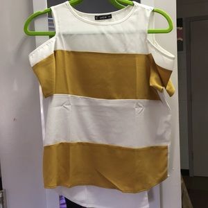 Mustard striped cold shoulder shirt